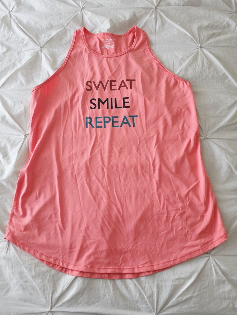 Tek Gear DryTek Women’s Workout Tank Top – Coral Orange “Sweat Smile Repeat”